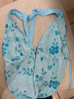 Light Blue Sequin Halter Top